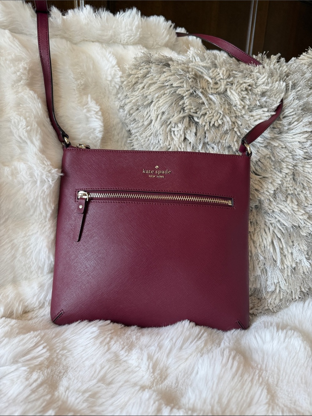 kate spade Burgundy Saffiano Leather Crossbody Bag